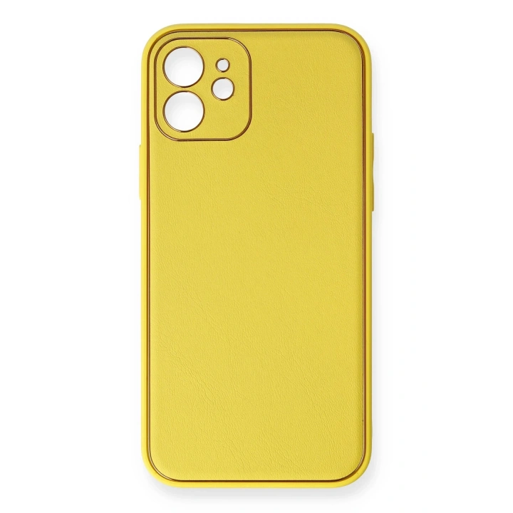 BFS  iPhone 12 Kılıf Coco Deri Silikon Kapak - Sarı