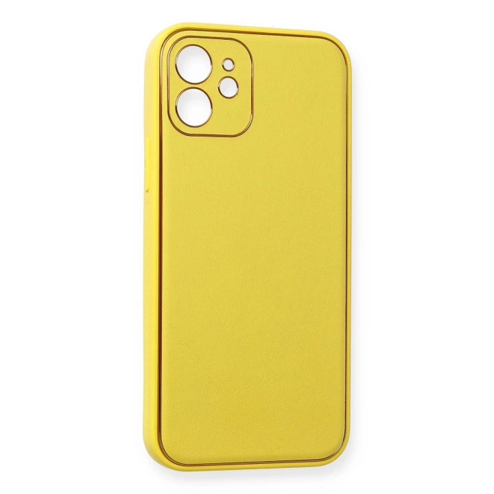 BFS  iPhone 12 Kılıf Coco Deri Silikon Kapak - Sarı