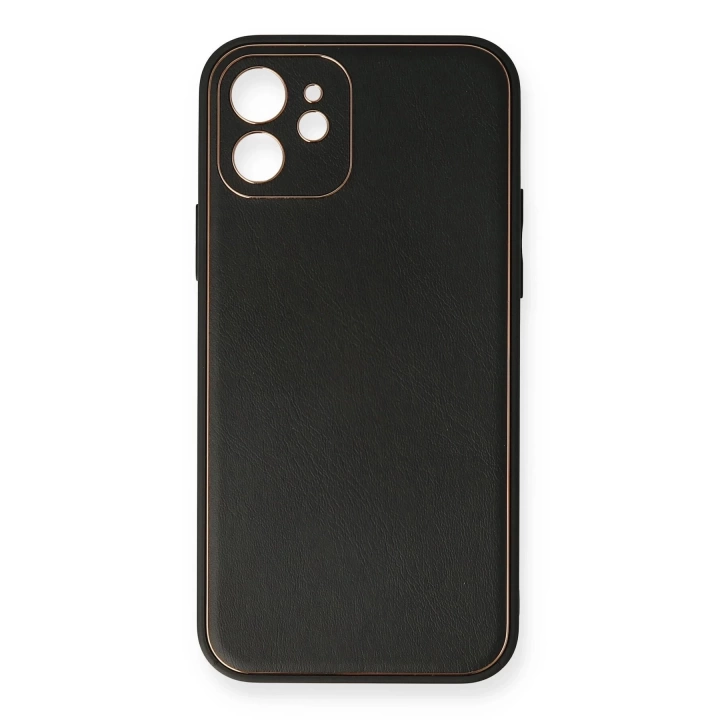 BFS  iPhone 12 Kılıf Coco Deri Silikon Kapak - Siyah