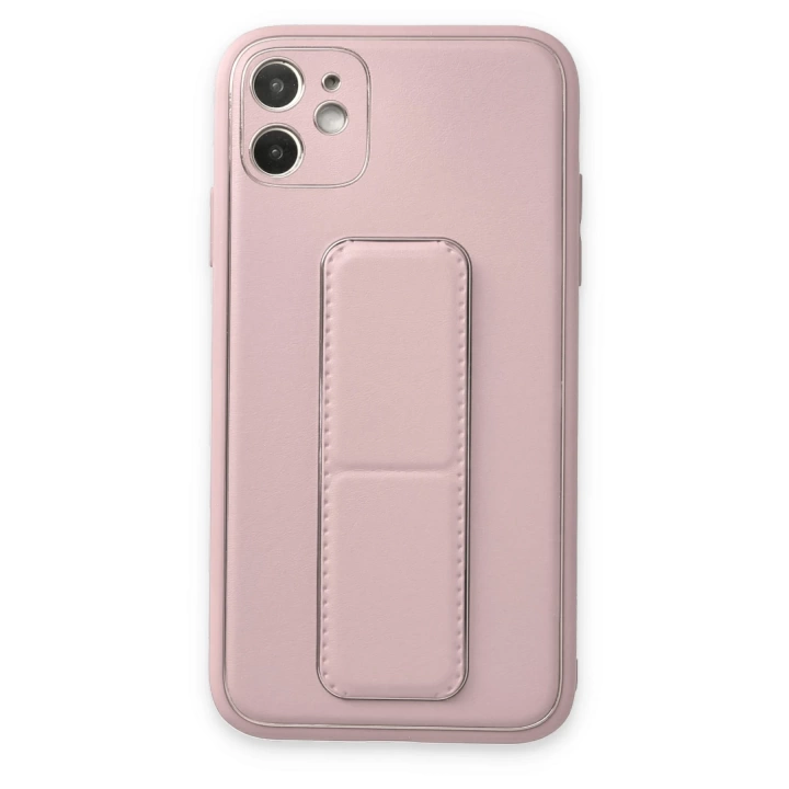 BFS  iPhone 12 Kılıf Coco Deri Standlı Kapak - Pudra
