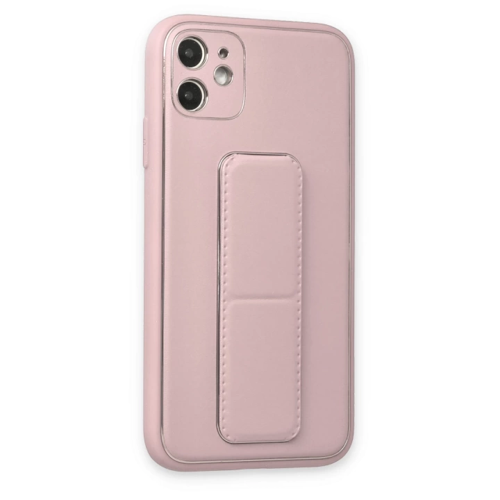 BFS  iPhone 12 Kılıf Coco Deri Standlı Kapak - Pudra