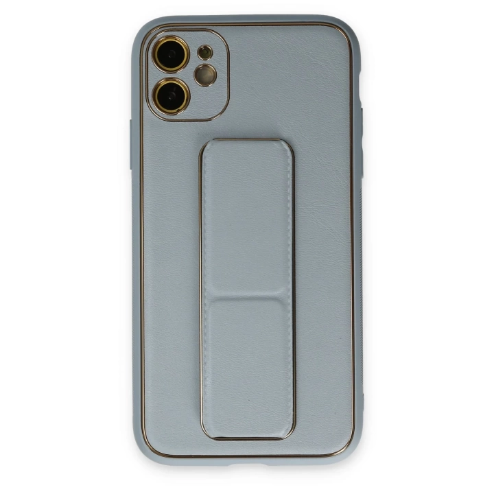 BFS  iPhone 12 Kılıf Coco Deri Standlı Kapak - Sky Blue