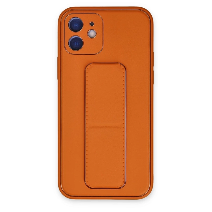 BFS  iPhone 12 Kılıf Coco Deri Standlı Kapak - Turuncu