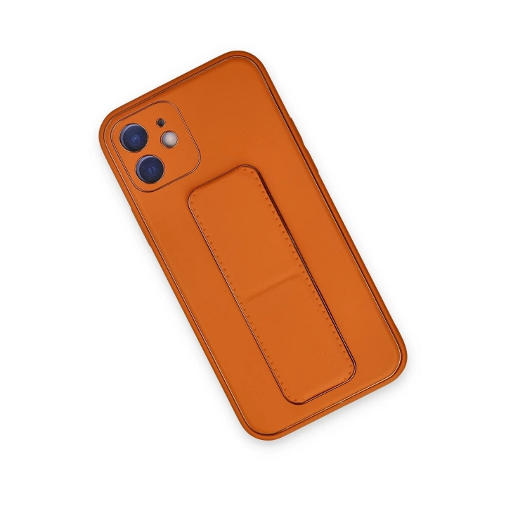 BFS  iPhone 12 Kılıf Coco Deri Standlı Kapak - Turuncu