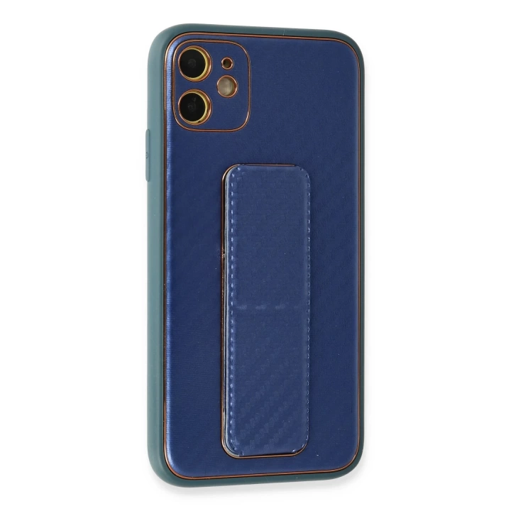 BFS  iPhone 12 Kılıf Coco Karbon Standlı Kapak - Mavi