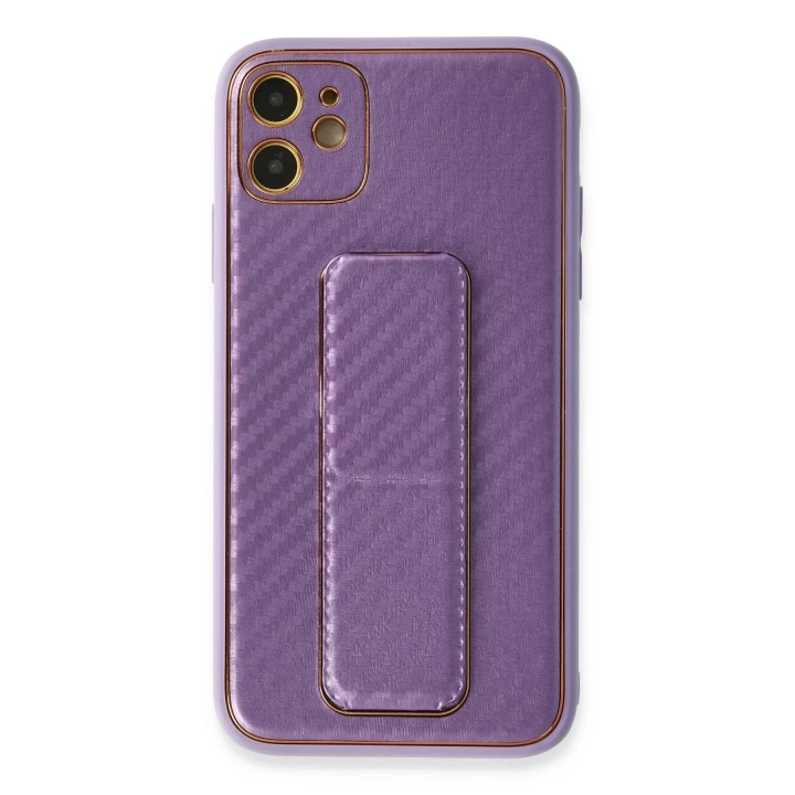 BFS  iPhone 12 Kılıf Coco Karbon Standlı Kapak - Mor
