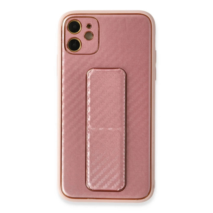 BFS  iPhone 12 Kılıf Coco Karbon Standlı Kapak - Pembe