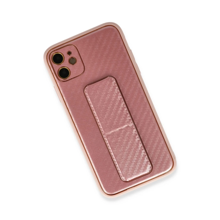 BFS  iPhone 12 Kılıf Coco Karbon Standlı Kapak - Pembe