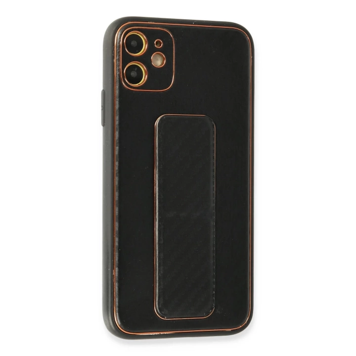 BFS  iPhone 12 Kılıf Coco Karbon Standlı Kapak - Siyah