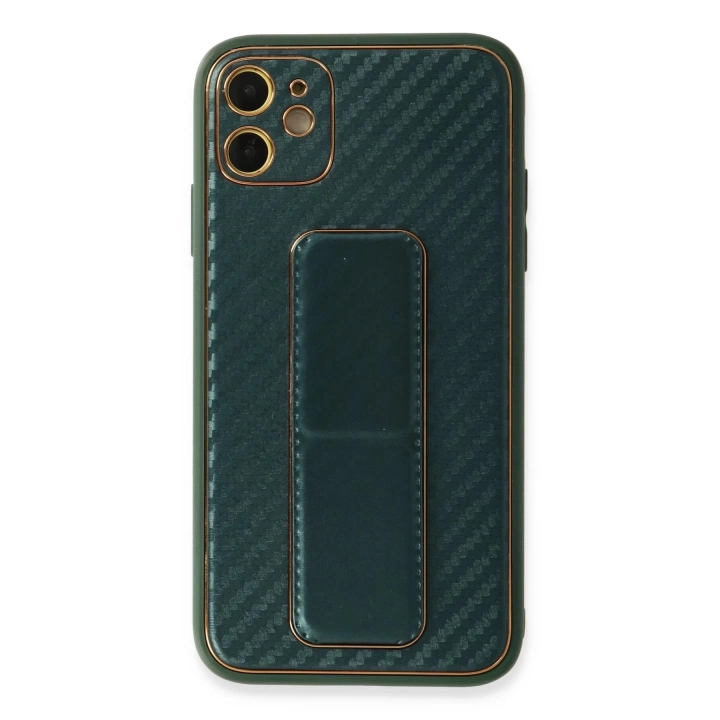 BFS  iPhone 12 Kılıf Coco Karbon Standlı Kapak - Yeşil