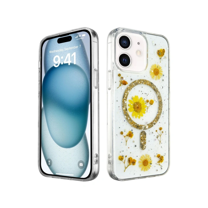 BFS  iPhone 12 Kılıf Daisy Simli Magsafe Kapak - Gold