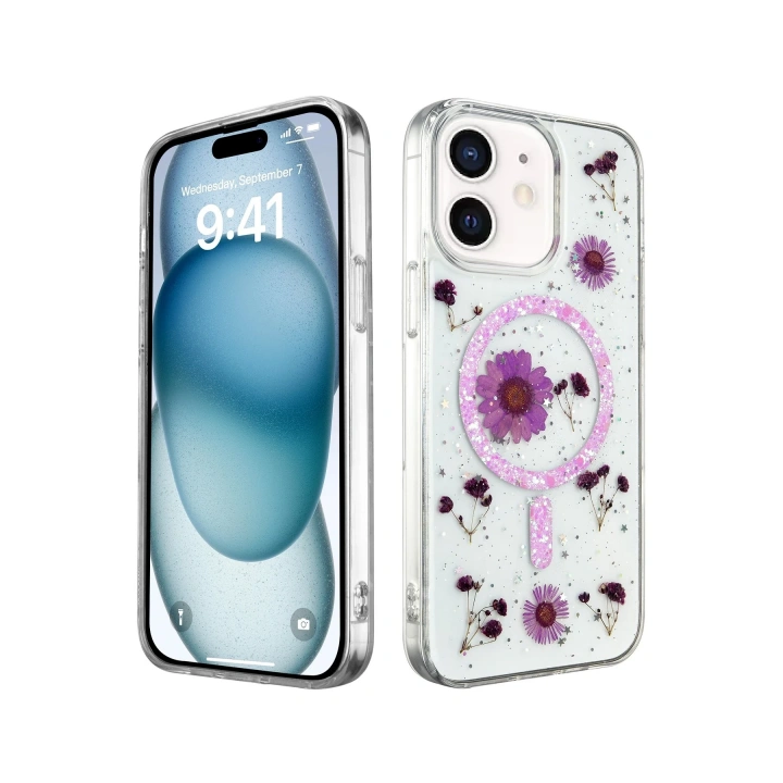 BFS  iPhone 12 Kılıf Daisy Simli Magsafe Kapak - Mor