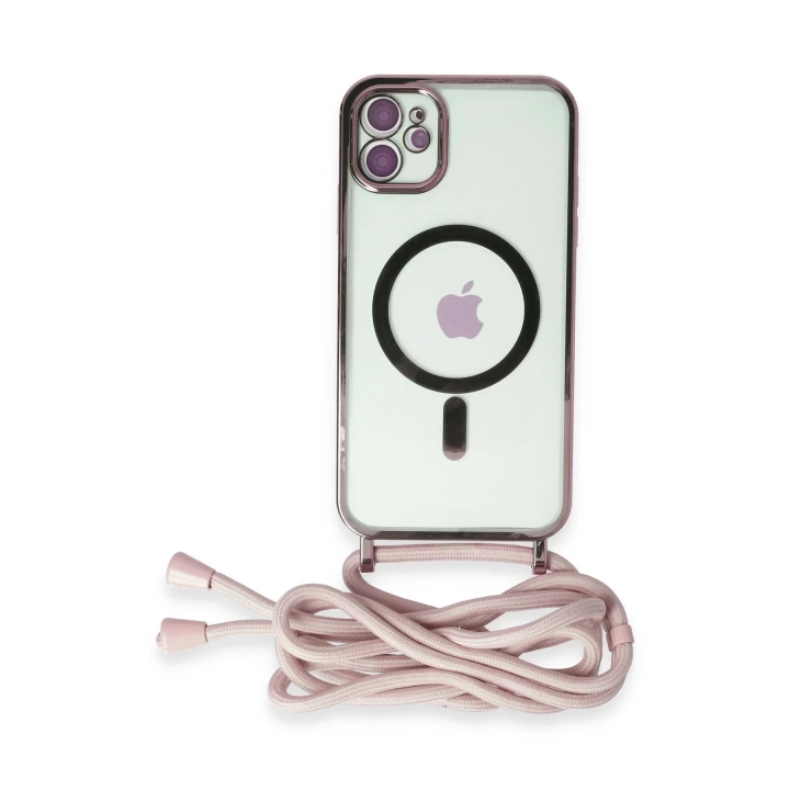 BFS  iPhone 12 Kılıf Divo Lazer Askılı Magsafe Kapak - Pembe