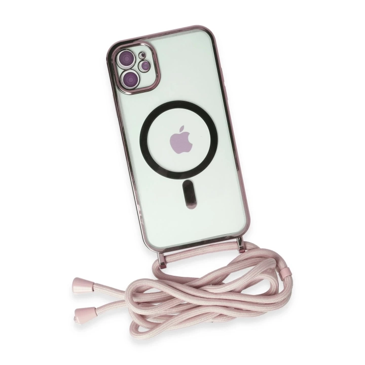 BFS  iPhone 12 Kılıf Divo Lazer Askılı Magsafe Kapak - Pembe