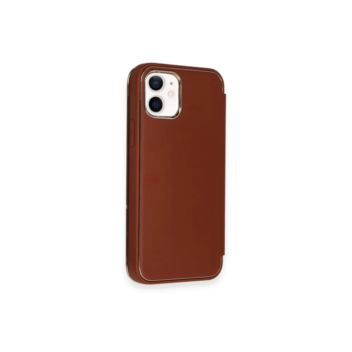BFS  iPhone 12 Kılıf Dolpin Kapaklı - Kahverengi