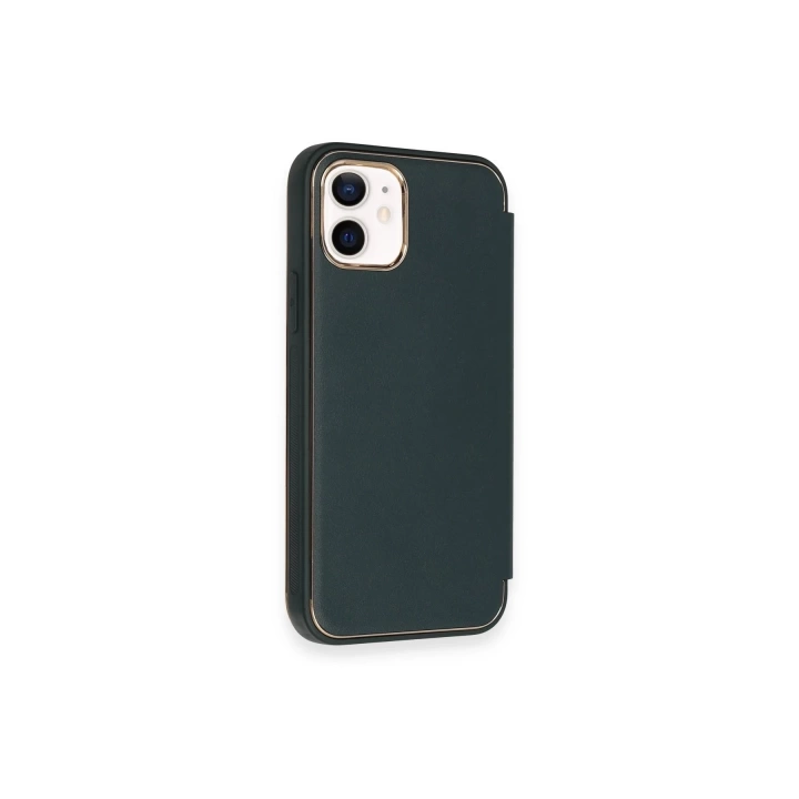BFS  iPhone 12 Kılıf Dolpin Kapaklı - Koyu Yeşil