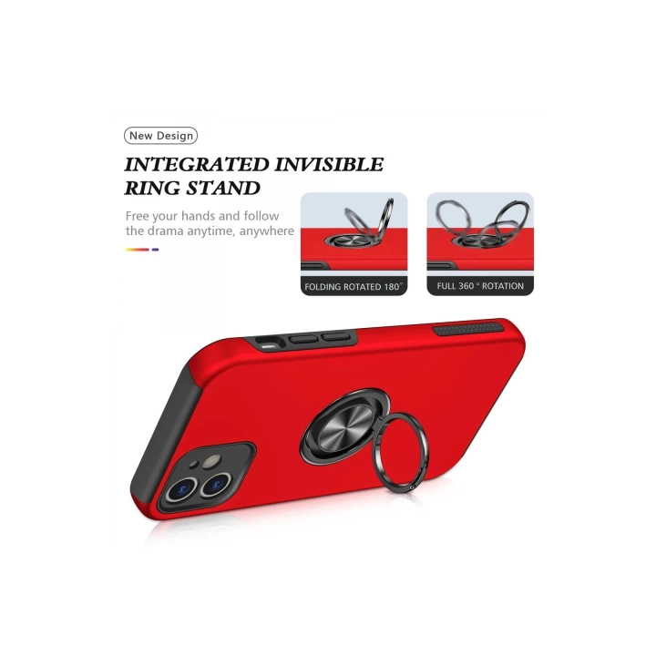 BFS  iPhone 12 Kılıf Elit Yüzüklü Kapak - Kırmızı