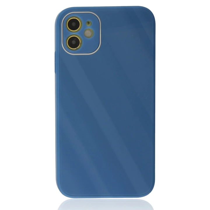 BFS  iPhone 12 Kılıf Glass Kapak - Mavi