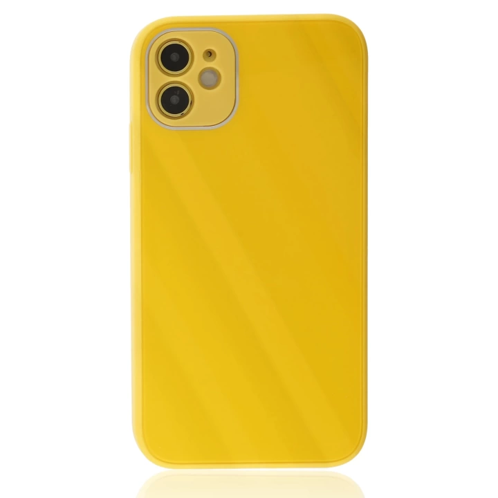 BFS  iPhone 12 Kılıf Glass Kapak - Sarı