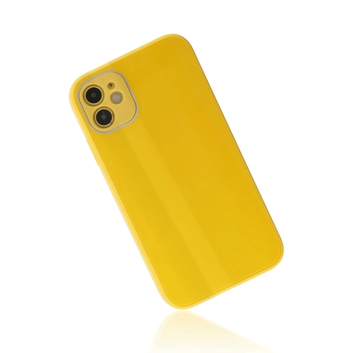 BFS  iPhone 12 Kılıf Glass Kapak - Sarı
