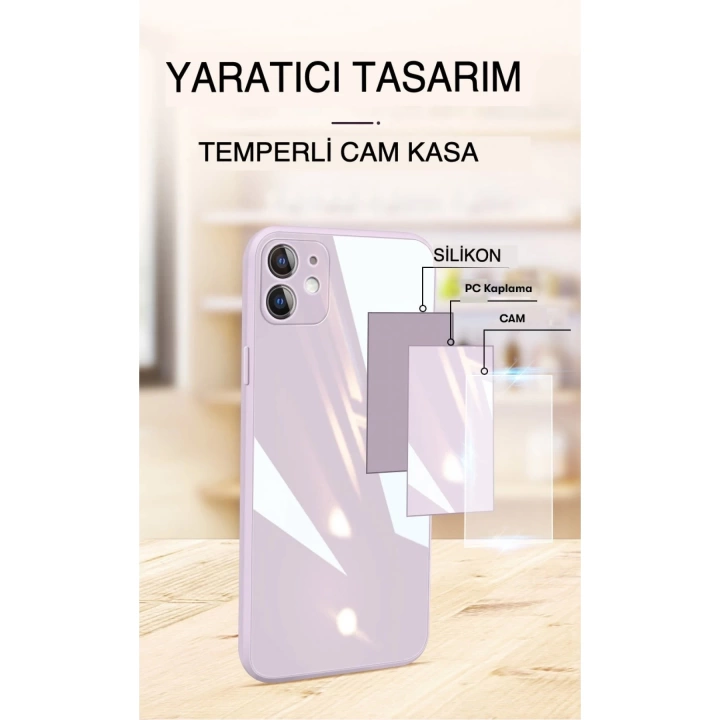 BFS  iPhone 12 Kılıf Glass Kapak - Sarı