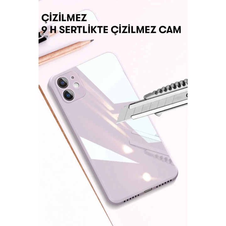 BFS  iPhone 12 Kılıf Glass Kapak - Sarı
