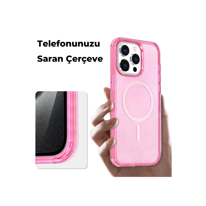 BFS  iPhone 12 Kılıf Glow Magsafe Kapak - Pembe