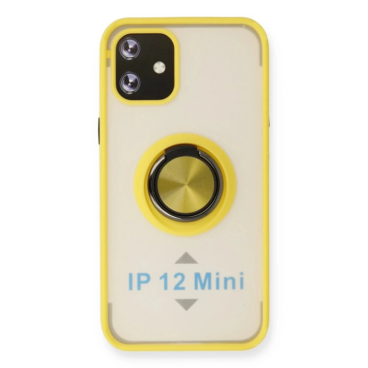 BFS iPhone 12 Kılıf Montreal Yüzüklü Silikon Kapak - Sarı