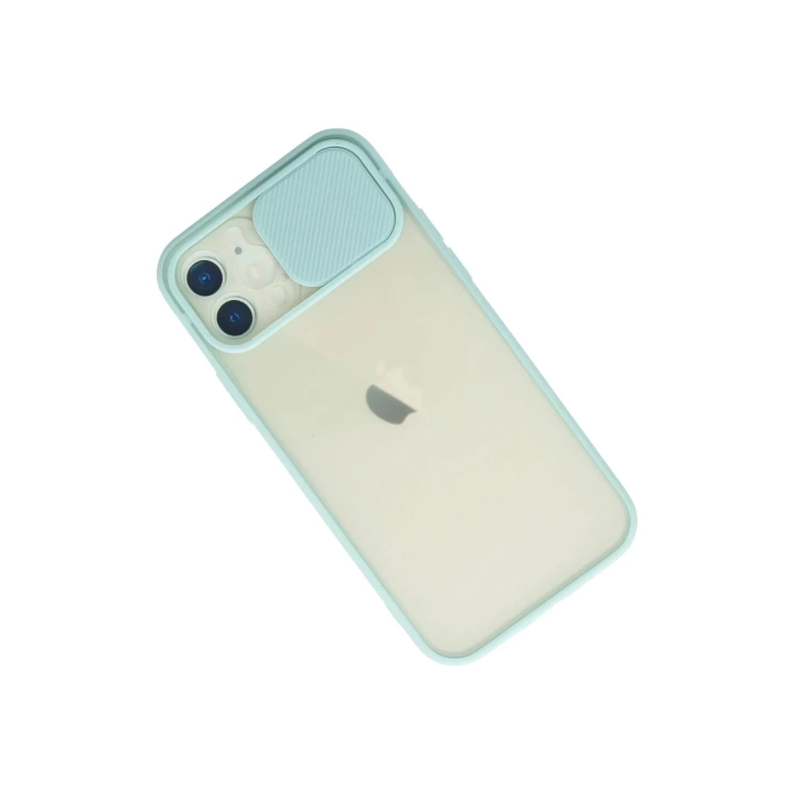 BFS  iPhone 12 Kılıf Palm Buzlu Kamera Sürgülü Silikon - Turkuaz