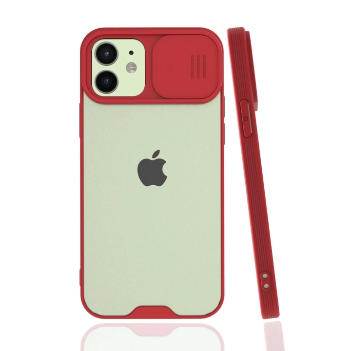 BFS  iPhone 12 Kılıf Platin Kamera Koruma Silikon - Kırmızı