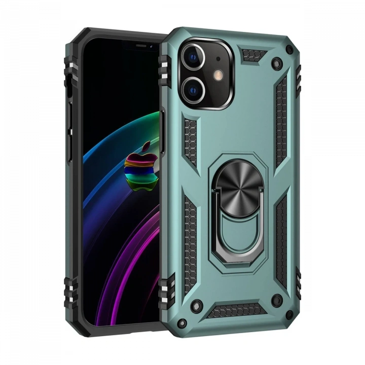 BFS  iPhone 12 Kılıf Sofya Yüzüklü Silikon Kapak - Yeşil