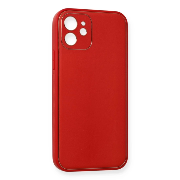 BFS  iPhone 12 Mini Kılıf Coco Deri Silikon Kapak - Kırmızı