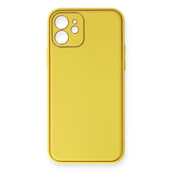 BFS  iPhone 12 Mini Kılıf Coco Deri Silikon Kapak - Sarı