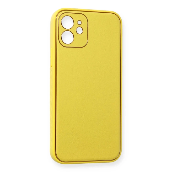 BFS  iPhone 12 Mini Kılıf Coco Deri Silikon Kapak - Sarı