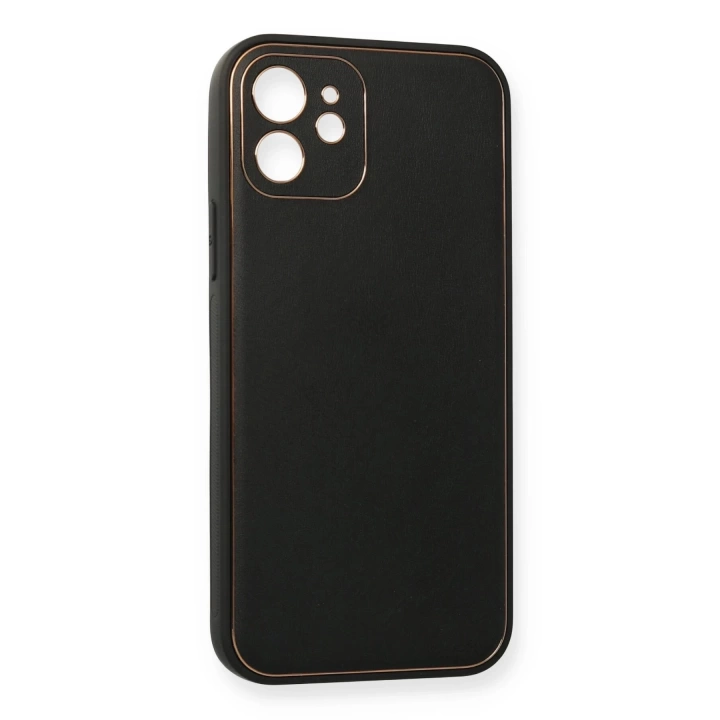 BFS  iPhone 12 Mini Kılıf Coco Deri Silikon Kapak - Siyah