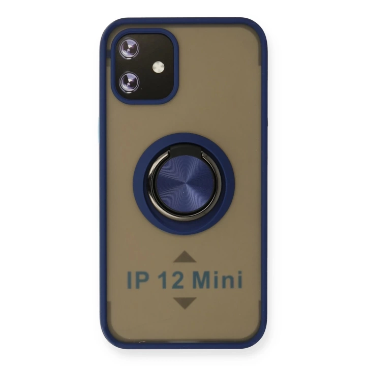 BFS  iPhone 12 Mini Kılıf Montreal Yüzüklü Silikon Kapak - Lacivert