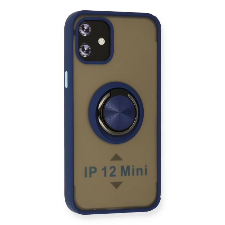 BFS  iPhone 12 Mini Kılıf Montreal Yüzüklü Silikon Kapak - Lacivert
