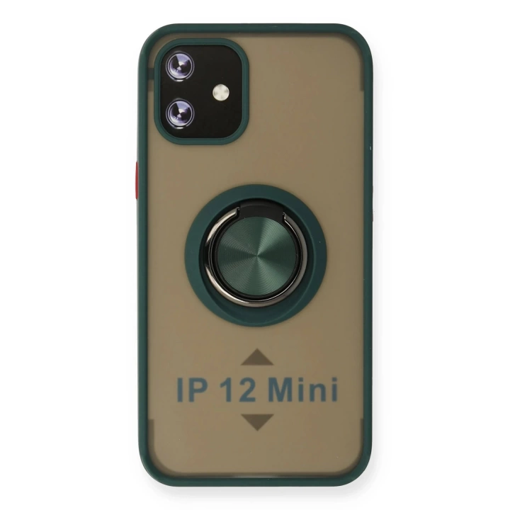 BFS  iPhone 12 Mini Kılıf Montreal Yüzüklü Silikon Kapak - Yeşil