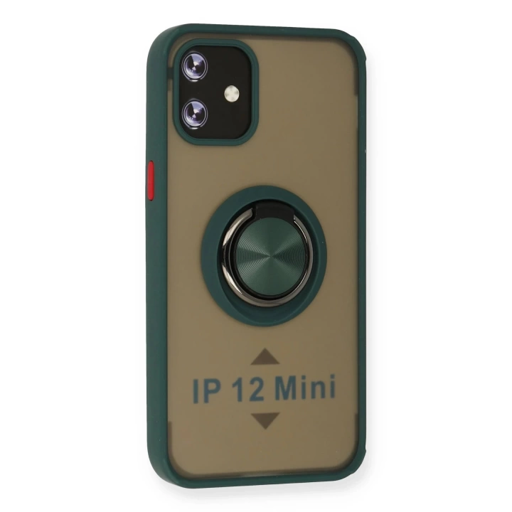 BFS  iPhone 12 Mini Kılıf Montreal Yüzüklü Silikon Kapak - Yeşil