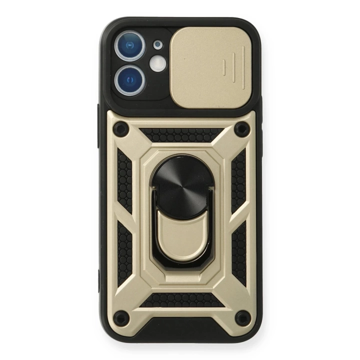 BFS  iPhone 12 Mini Kılıf Pars Lens Yüzüklü Silikon - Gold