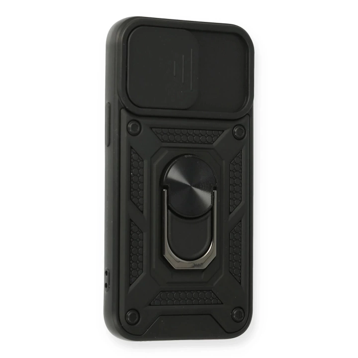 BFS  iPhone 12 Mini Kılıf Pars Lens Yüzüklü Silikon - Siyah