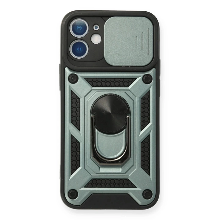 BFS  iPhone 12 Mini Kılıf Pars Lens Yüzüklü Silikon - Yeşil