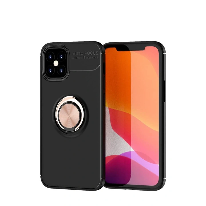 BFS  iPhone 12 Mini Kılıf Range Yüzüklü Silikon - Siyah-Gold