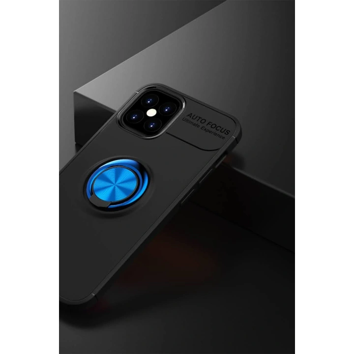 BFS  iPhone 12 Mini Kılıf Range Yüzüklü Silikon - Siyah-Mavi