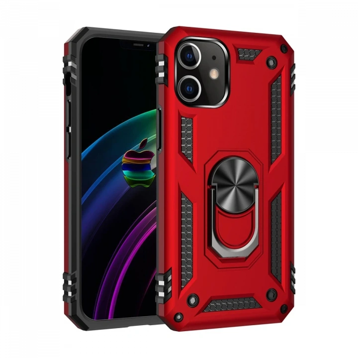 BFS  iPhone 12 Mini Kılıf Sofya Yüzüklü Silikon Kapak - Kırmızı