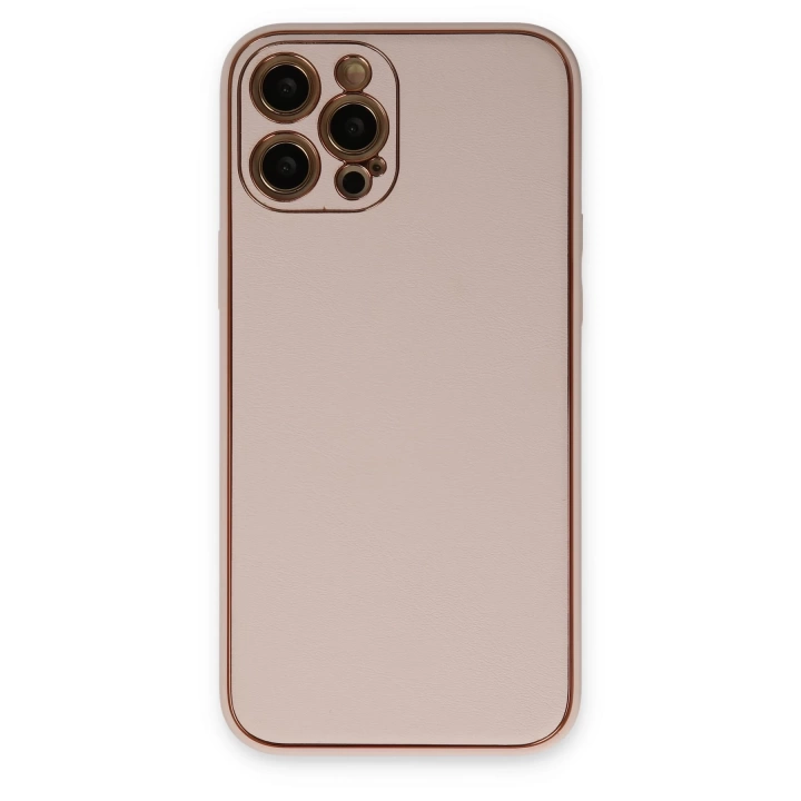 BFS  iPhone 12 Pro Kılıf Coco Deri Silikon Kapak - Pudra
