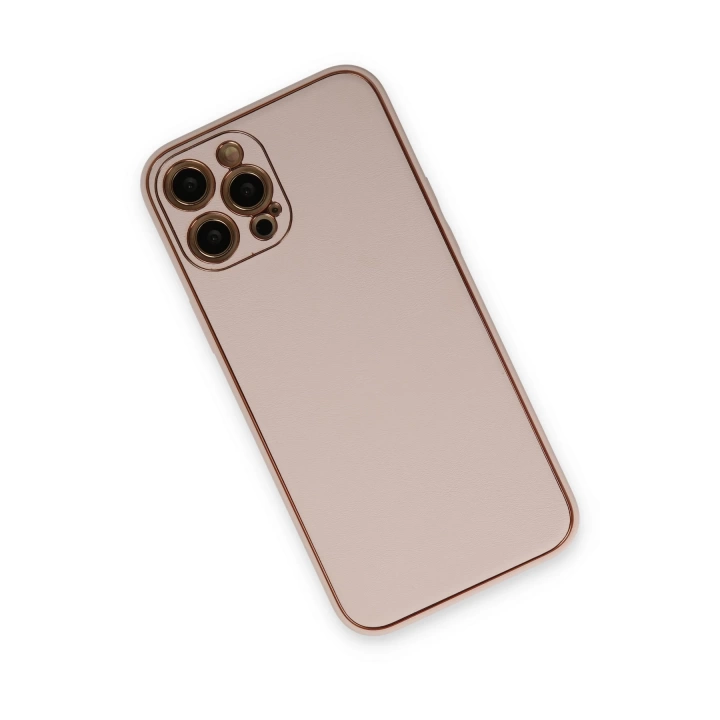 BFS  iPhone 12 Pro Kılıf Coco Deri Silikon Kapak - Pudra