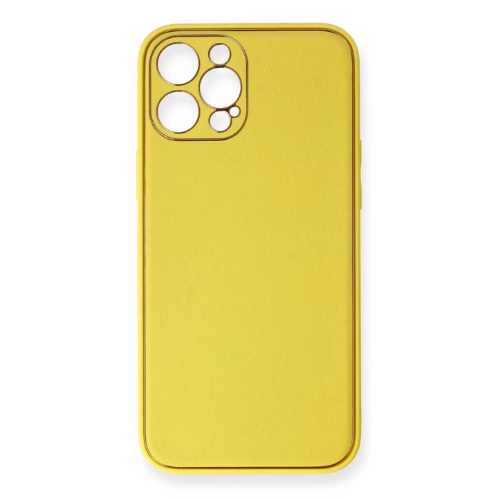 BFS  iPhone 12 Pro Kılıf Coco Deri Silikon Kapak - Sarı