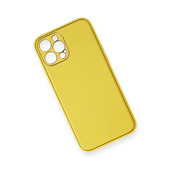 BFS  iPhone 12 Pro Kılıf Coco Deri Silikon Kapak - Sarı