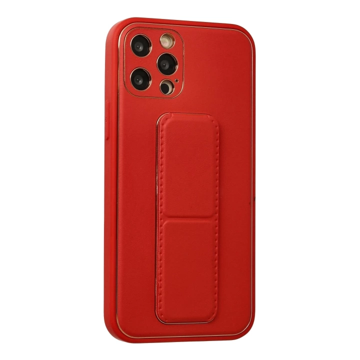 BFS  iPhone 12 Pro Kılıf Coco Deri Standlı Kapak - Kırmızı
